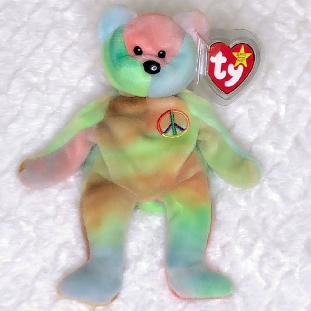 Vintage TY Beanie Baby Peace Bear‎ Rare Retired
